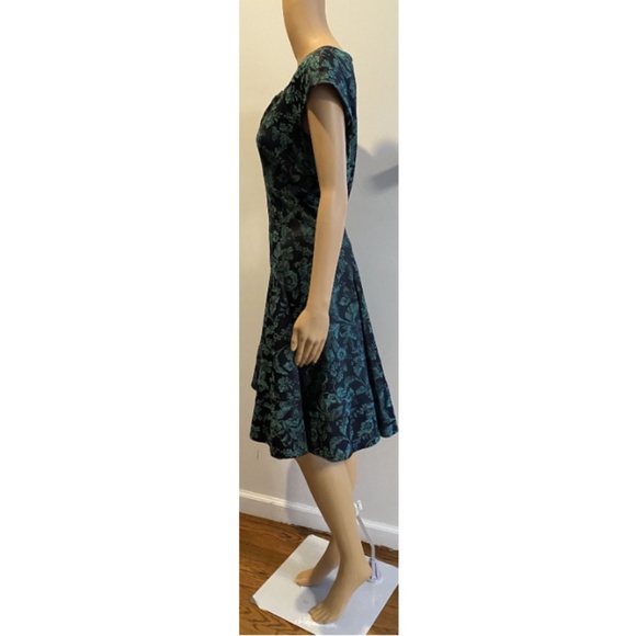NWT ZAC POSEN Black/ Teal Jacquard Flower Print Formal Dress SZ 10 - Picture 3 of 6